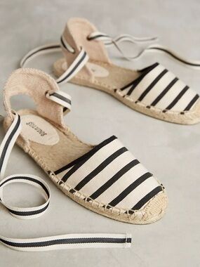 Soludos D'Orsay Espadrilles Anthropologie Striped Lace Up Canvas Flats Size 7.5